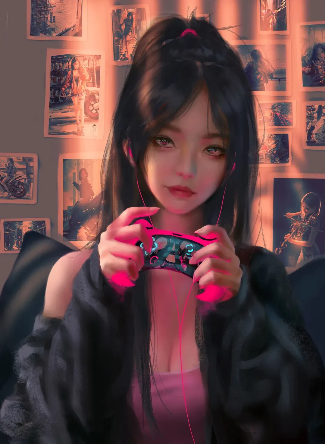 摄影系列与作品归档 室内灯光下人物手持游戏设备的幻想风格画面