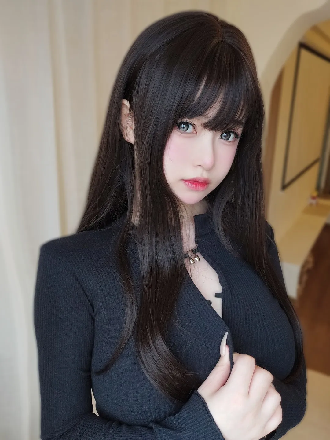 cosplay摄影系列视觉归档 黑色服装长发造型近距离肖像照片